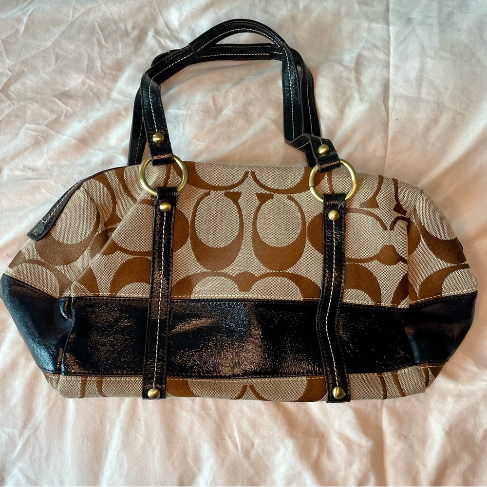 Coach Signature Jacquard Stripe Leather Shoulder Bag Satchel